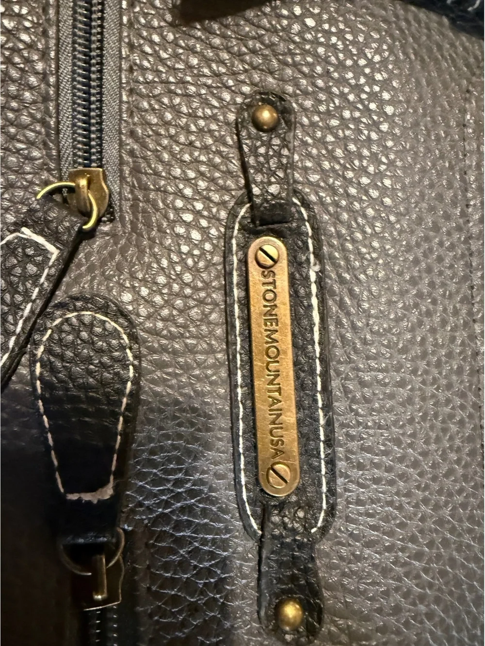 Stone Mountain Black and Gray Leather Tote Bag with White Stripe